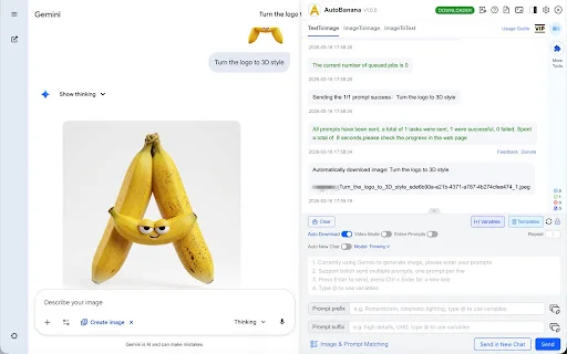 AutoBanana untuk Google Gemini – Buat Gambar & Video Batch - Screenshot 1