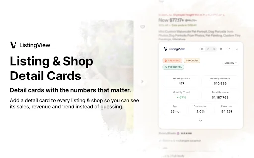 ListingView: Alat Riset Produk Etsy Terbaik untuk Penjual - Screenshot 2